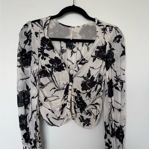 Free People Floral Black and White Women's Top
